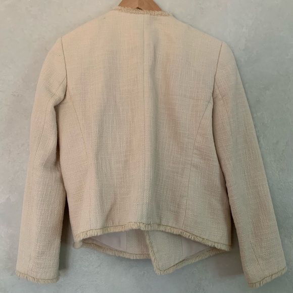 Ann Taylor Beige Frayed Hem Tweed Blazer Jacket - Picture 5 of 8